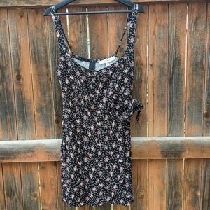 Black Floral Summer Dress Large Tulip Hem Mini Spaghetti Strap Sundress Boho